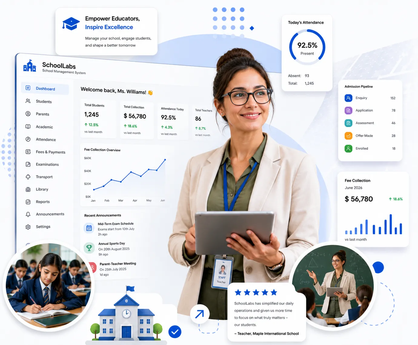 SchoolLabs school management software dashboard